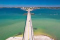 Bridge. Drawbridge bridge for car. Florida Gulf of Mexico. Road over ocean bay. Highway for transportation cargo and peoples. Royalty Free Stock Photo