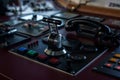 Bridge equipment. Control of bowthruster 360 degrees. Blur. Close-up. Bridge of cargo ship