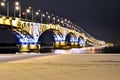 The bridge in the evening between the cities of Saratov and Engels, Russia, December 2017