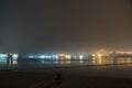 Bridge in the fog, over the Bay. Royalty Free Stock Photo