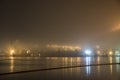 Bridge in the fog, over the Bay. Royalty Free Stock Photo