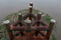 A bridge foundation structure made of rusty scrap iron Royalty Free Stock Photo