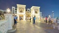 Bridge and fountains with Burj Khalifa day to night transition, Dubai, Emirates timelapse