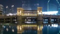 Bridge and fountains in front of Burj Khalifa, Dubai, Emirates timelapse