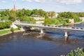 Bridge of Friendship with pedestrian tunnel over Narova River between Narva in Estonia and Ivangorod in Russia. Royalty Free Stock Photo