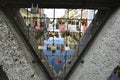 Milan, Italy, October 2021: Bridge full of love padlocks in the famous old Navigli canals area. Royalty Free Stock Photo