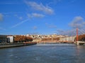 Bridge Gateway Courthouse Palais de Justice and its single pylon and cables in Lyon, France, Europe Royalty Free Stock Photo