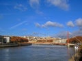 Bridge Gateway Courthouse Palais de Justice and its single pylon and cables in Lyon, France, Europe