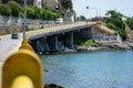 Bridge going over the water surrounded by trees Royalty Free Stock Photo