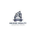 Bridge house vector logo design template for canal bridge area properties, realty business. linear line structure logotype Royalty Free Stock Photo