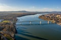 Bridge between Hungary and Slovakia from drone view