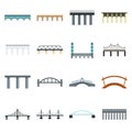 Bridge icons set, flat style Royalty Free Stock Photo