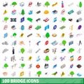100 bridge icons set, isometric 3d style