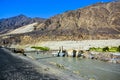 Bridge on Indus River at Chillas along Karakoram Highway Royalty Free Stock Photo