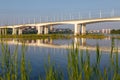 Bridge in Irkutsk city with reflection Royalty Free Stock Photo