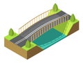 Bridge isometric. 3d isolated drawing element of modern urban infrastructure for games or applications. Bridge across Royalty Free Stock Photo