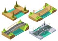 Bridge isometric set. 3d isolated drawing elements of modern urban infrastructure for games or applications. Bridge Royalty Free Stock Photo