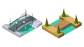 Bridge isometric set. 3d isolated drawing elements of a modern urban infrastructure for games or applications. Bridge Royalty Free Stock Photo