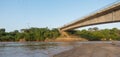 The bridge of Kenyan Sabaki river during high flood Royalty Free Stock Photo