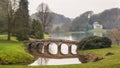 The bridge, lake and Pantheon at Stourhead in Wiltshire Royalty Free Stock Photo