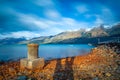 The bridge of lake Wakatipu taken in cloudy suset with long exposure at Glenorchy, Otago region, New Zealand. Royalty Free Stock Photo