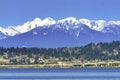 520 Bridge Lake Washington Snow Capped Cascade Mountains Bellevue Washington Royalty Free Stock Photo