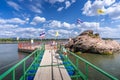 A Bridge Leading To The Buddha`s Footprint In The Middle Of The Mekong River In Tha Uthen District, Nakhon Phanom Province,