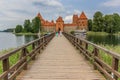 Bridge leading to the red brick castl in Trakai