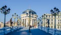 bridge leading towards the Ministry of Foreign Affairs and the Financial Police in skopje is decorated by many statues