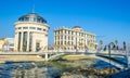 bridge leading towards the Ministry of Foreign Affairs and the Financial Police in skopje is decorated by many statues