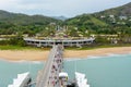 The bridge leads to statue of Guanyin on the territory of Buddhist center Nanshan