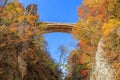 Bridge with leaves turning color in autumn in Naruko Gorge - Osaki, Miyagi, Japan Royalty Free Stock Photo