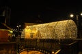 The Bridge of Lies ( Podul Minciunilor) at night decorated with christmas lights. Sibiu, Romania