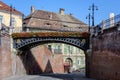 The Bridge of Lies Podul Minciunilor near the Small Square Piata Mica in the historical center of the Sibiu city in