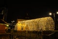 The Bridge of Lies ( Podul Minciunilor) at night decorated with christmas lights. Sibiu, Romania Royalty Free Stock Photo