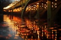 bridge lights reflected on water with bokeh effect