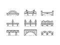 Bridge line icon set vector