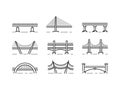 Bridge line icon set vector