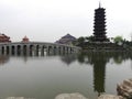 The bridge and lingyun tower in the campus