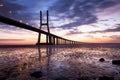 Bridge Lisbon at sunrise, Portugal Royalty Free Stock Photo