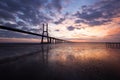 Bridge Lisbon at sunrise, Portugal Royalty Free Stock Photo