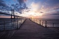 Bridge Lisbon at sunrise, Portugal Royalty Free Stock Photo