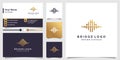 Bridge logo with creative golden concept and business card design Premium Vector