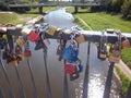 Bridge of love with locks from loving hearts. Poznan