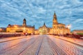 Bridge and medieval night skyline of Dresden, Germany Royalty Free Stock Photo