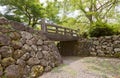 Bridge, moat and stone walls of Echizen Ohno castle in Ohno,