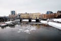 Bridge in Moscow. Color winter photo. Royalty Free Stock Photo