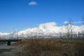 Bridge and Mountains in Alaska on Winter Day