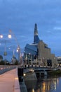 Bridge and Museum for Human Rights at night, Winnipeg