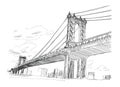 Bridge, New York. USA. Hand drawn. Vector illustration.